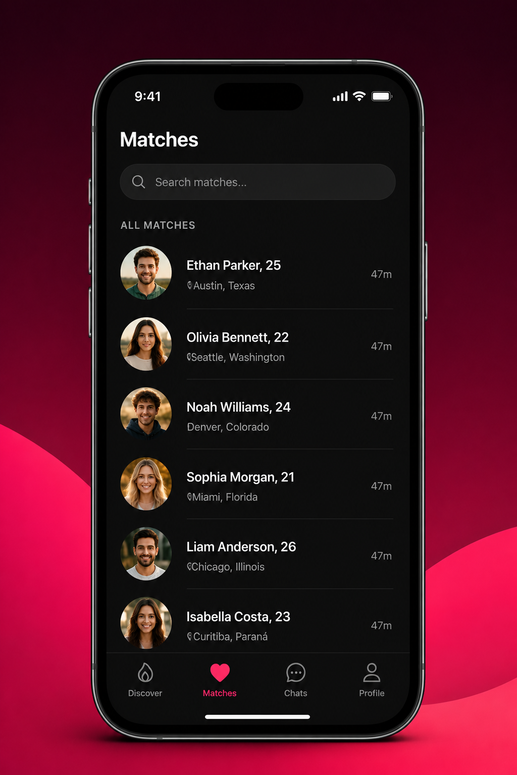 Matches screen in the Lova dating app
